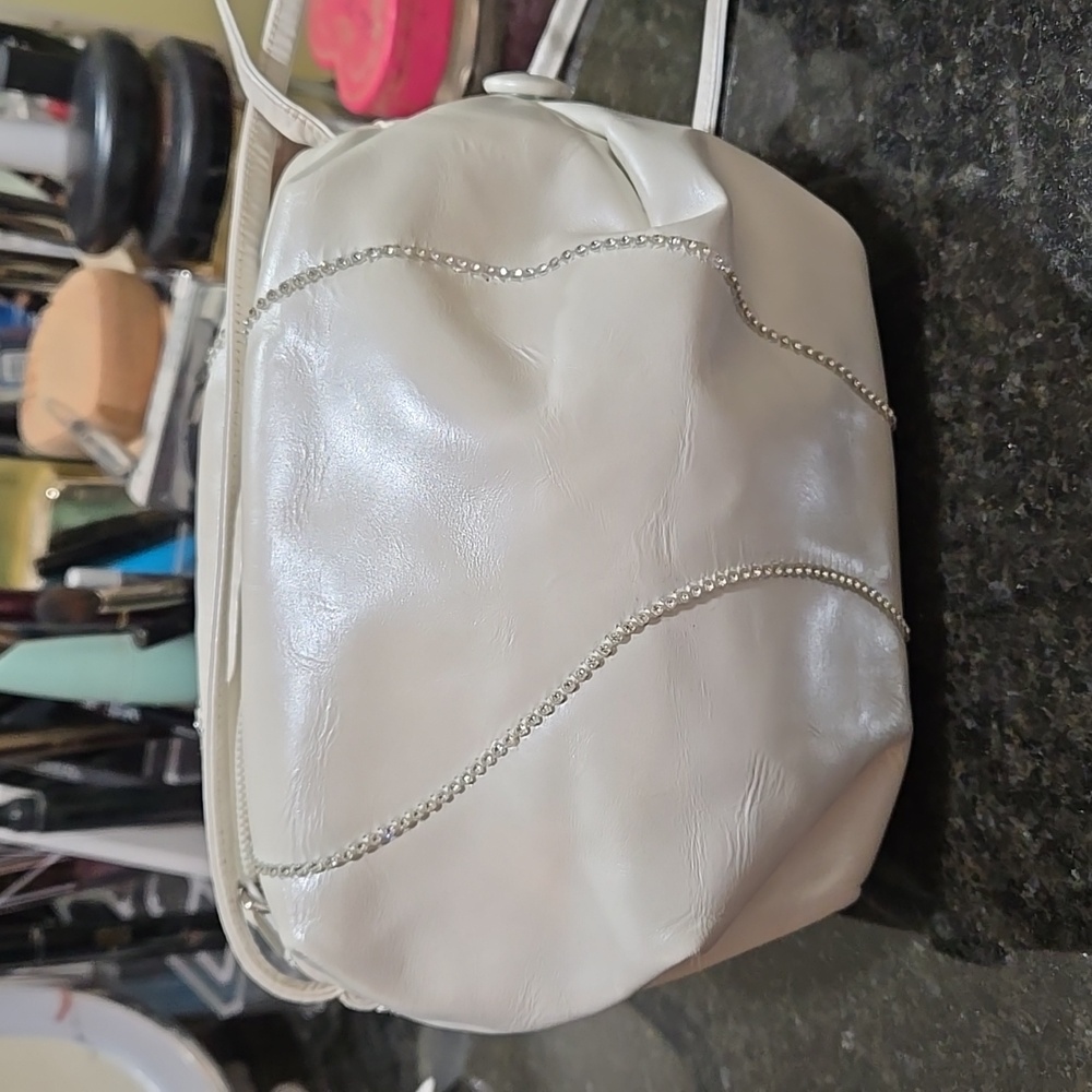 Vintage Stuart Weitzman ivory shoulder bag with crystals
